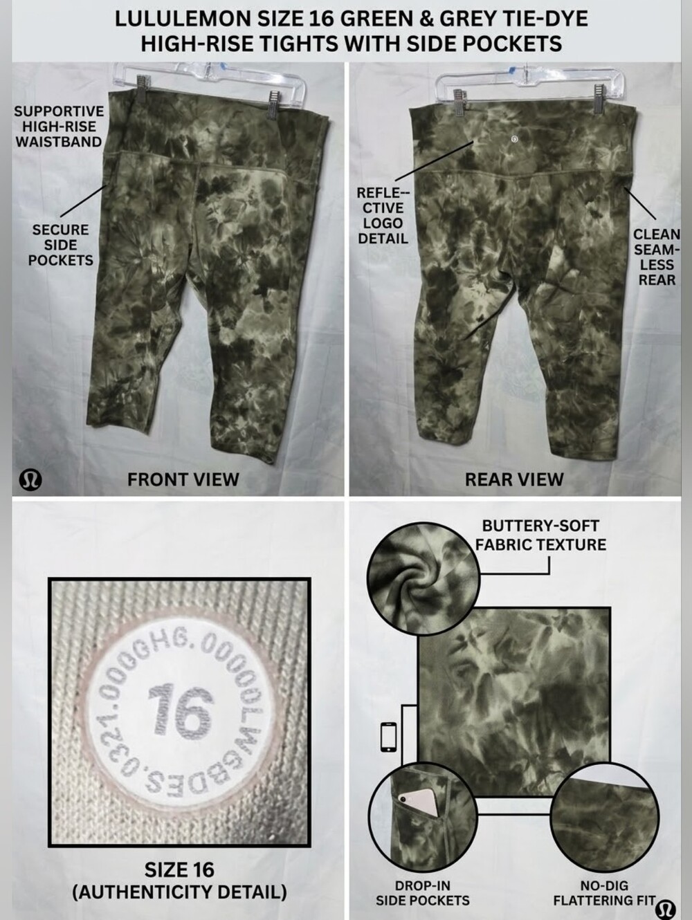 lululemon athletica Tie-Dye High-Rise Leggings — Olive Green & Gray